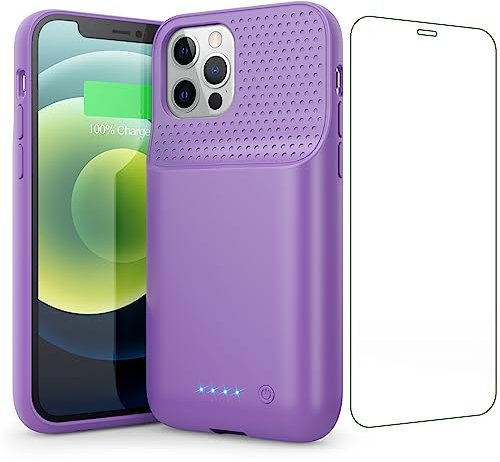 Feob Akkuhülle für iPhone 12/12 Pro, [2023 Neueste] 10800mAh Hohe Kapazität Zusatzakku Ladehülle Tragbare Akku Hülle, Akku Battery Case Powerbank hülle Akku für iPhone 12/12 Pro [6,1 Zoll]-Lila
