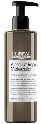 L’Oréal Professionnel, Tratamiento Molecular Instantáneo, Sérum Pelo Seco y Dañado con Aclarado, Sin Sulfatos, Repara Daños y Fortalece el Cabello, Fórmula Patentada, Absolut Repair Molecular, 250ml