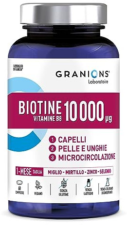 Biotin 10 000 µg | HAAR | HAUT & NAGELN | MIKROZIRKULATION | Vitamine B5 & B8 | Zink | Selen | Vegan | glutenfrei | laktosefrei | 60 Tabletten | Made in France | Granions