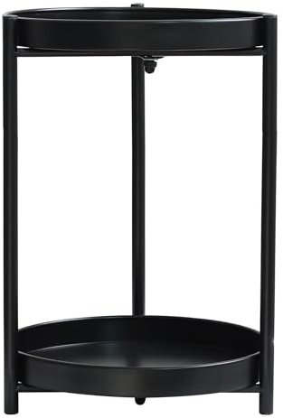 Olly & Rose Soporte de metal para plantas de 2 niveles, color negro mate, mesa auxiliar de café, 31 cm de diámetro, 43 cm de alto