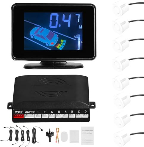 Mulcort Auto-Parksensor, Rückfahrradarsystem vorne und hinten, unterstützt akustische Warnung/Summer/Stummschaltung mit 8 Parksensoren, Abstandserkennung, LCD-Abstandsanzeige, Lautstärke einstellbar