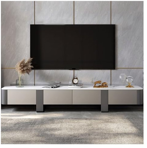 Sideboard Wohnzimmer Hängend Luxuriöser TV-Ständer mit Schieferplatte und Metallbeinen, moderner Entertainment-Center-Medienkonsolentisch mit 4 Schubladen zur Wohnzimmerdekoration, 78,7/86,6 Zoll TV L