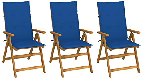 ShGaxin Klappbare Gartenstühle 3 STK. mit Auflagen, Gartenmöbel, Balkonstühle, Hochlehner, Balkonmöbel, Balkon Stuhl, Bistrostuhl, Garten Stühle, Armlehnenstuhl, Massivholz Akazie