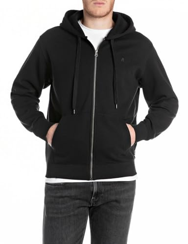 Replay Basic sweatjacka för män med huva, 098 svart, M
