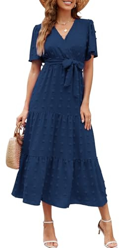 Wantonfy Estiti Casual da Donna Vestiti Estivi Eleganti Vestito Casua V Manica Corta Abiti da Donna Vestito Estivo Lungo