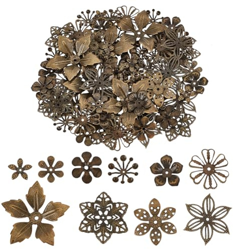 PH PandaHall 200 Stück Abstandsperlenkappen 10 Stile Blumenperlenkappen Tibetische Endkappen Eisenperlenkappen Für Ohrringe Armbänder Schmuckherstellung, Antik Bronze