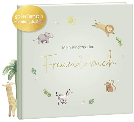 mintkind® Kindergarten Freundebuch Safari, Freundschaftsbuch zum Ausfüllen, Freundebuch für den Kindergarten Mädchen und Jungen, kinderfreundliche Vorlagen und niedliche Illustrationen