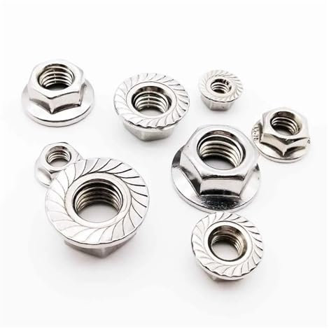 Flanschmutter, Klemmmutter, 5/50X M3 M4 M5 M6 M8 M10 M12 Edelstahl Hexagon Sechskantkopf gezackte Spinlock Kontermutter Kontermutter DIN6923(M12 5pcs)