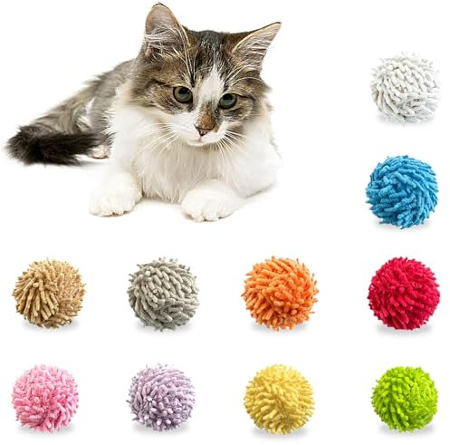 Andiker Katzenball-Spielzeug in 25,4 cm, 4,2 cm, integrierte Glocken, buntes Katzenspielzeug für Indoor-Katzen, reduziert Langeweile, Reinigung der Zähne und hält fit (bunt)
