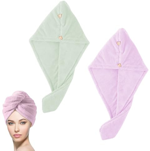 SULIUDAJI 2 Pcs Turbante Asciugacapelli, Asciugamano Per Capelli, Asciuga Rapidamente I Capelli Bagnati Senza Effetto Crespo Turbante Morbido E Assorbente Per Donne Bambini Capelli Lunghi E Ricci