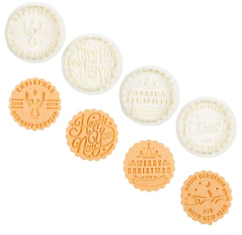 Ausstechformen, 3D-Ausstechformen, zuverlässige Weihnachts-Keksstempel, 4 runde Federpresse, lebensmittelechtes PP-Material