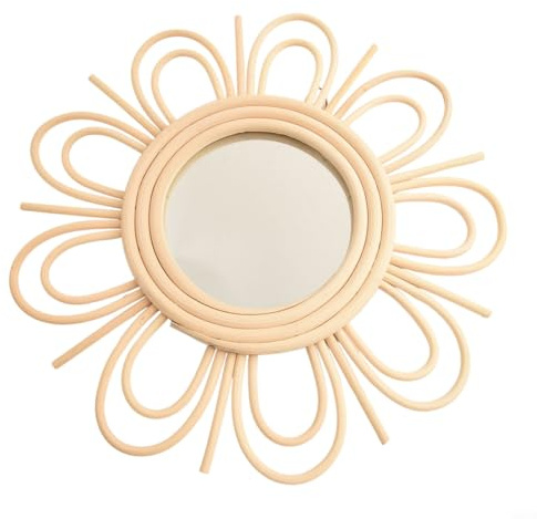 Eleganter runder Rattan-Spiegel im Bohemian-Stil, handgefertigt, um Räume zu verschönern