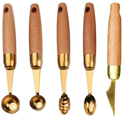 Bafnsiji Set of 5 Ice Cream Scoop, Stainless Steel Baller Scoop, Melon Baller Scoop Set, Cutter Kitchen Spoon, Fruit Carving Tools