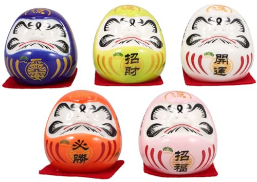 Zerodeko Japanische Wunschpuppe aus Keramik Glücksbringer Set Japan Deko Miniatur Figur für Auto Dashboard und Zuhause Bodhidharma Skulptur für Erfolg und Glück Feng Shui Deko Rot