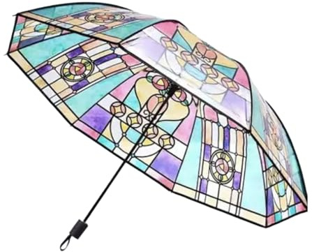 Tewzafiya Transparenter Vintage-Sonnenschirm | Automatischer Faltbarer Regenschirm | Buntglas Regenschirm | Automatisches Öffnen Und Schließen | Zusammenklappbarer Regenschirm | Kompakter