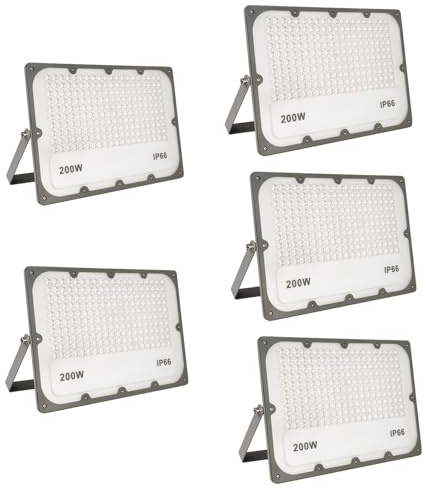 JBdusn Foco Proyector LED 200W, 5pcs Super Brillante 6500K Luz de Seguridad LED IP66 Impermeable Potente Luces LED Floodlight Exterior, Focos LED Exterior para Casa, Garaje, Patio, Terraza, Campo
