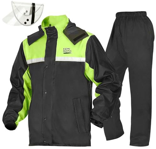 KEMIMOTO Regndräkt för män, vattentät regnrock, ventilerande regnkläder, regnjacka för camping, vandring, resor, cykling, Grön, XL