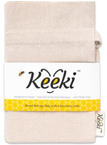Keeki Bag - The Original Beeswax Lined Bread Bag for Homemade & Sourdough | Reusable Linen Bread Storage | Beeswax Wrap Alternative | Plastic-Free Storage w/Wide Drawstring Closure (Natural)