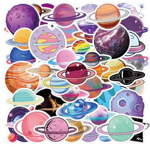 50Pcs Solar System Stickers Planet Stickers Space Stickers Pack Waterproof Stickers for Water Bottles Laptop Luggage Scrapbook, Planet Stickers for Students,Teachers