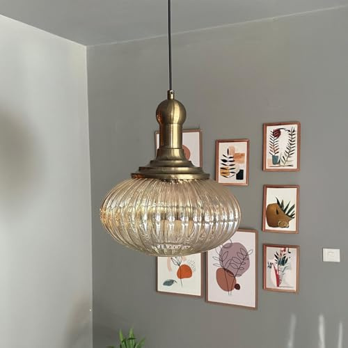 bamyum Elegant Pendelleuchte Vintage Glas, 30 cm Retro Hängelampe Esstich, Pendelleampe Kugel, Küchenlampe Wohnzimmer E27, Glaslampe Hangend, Lampenschirm