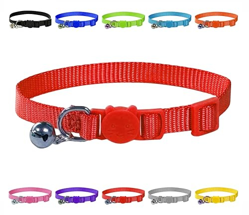Lebendiges, weiches Nylon-Kätzchen-/Katzenhalsband mit Glocke und Sicherheitsschnalle, Rot