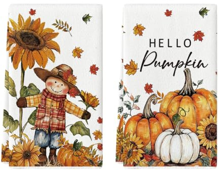 Artoid Mode Kürbisse Vogelscheuche Sonnenblumen Ahornblätter Herbst Küchentücher Geschirrtücher, 42x65 cm Fall Dekoration Polyester Handtücher 2er Set