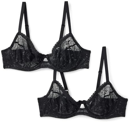 Amazon Essentials Reggiseno a Balconcino in Pizzo Elasticizzato Donna, Confezione da 2