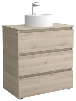 Mueble de Baño BEQUIA 3C 80cm Natural | Lavabo sobre encimera Porcelana Centrado