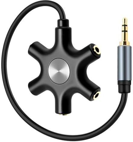 Puiseno 5-Jack Multi-Kopfhörer Audio Splitter – Tragbarer 3,5mm Kopfhörer-Splitter für bis zu 5 Geräte, Perfekt für Klassenzimmer, Gemeinsames Musik-Hören und Audio-Mischung