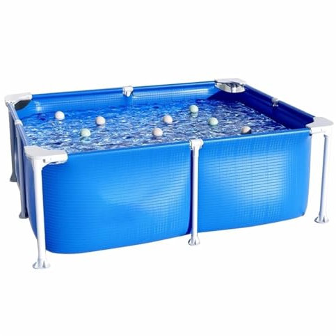 Piscina Rectangular con Marco de Acero - Home Adult Family Pool with Triple Clip Mesh, Large Fish Pond for Outdoor Garden (150 * 105 * 45cm)