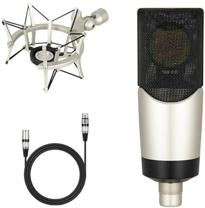 NVOQILIN Microfono professionale a condensatore da studio vocale a diaframma largo 48 V per computer gaming live streaming microfono vocale