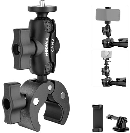 NEEWER Super Clamp Action Kamera Halterung mit 360° Doppelkugelköpfen CA162 | Fahrrad/Motorrad Lenkerhalterung, kompatibel mit iPhone Insta360 DJI Osmo Action GoPro Hero, für POV Videoaufnahmen
