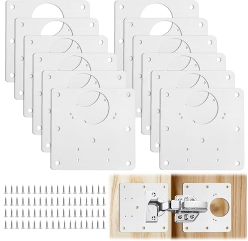 12PCS Hinge Repair Plate, OIHCAZ Stainless Steel Cabinet Hinge Repair Plate with Multiple Holes for Repairing Kitchen Cabinets Wardrobes Doors Bookshelves Wood Furniture (with 72 Screws)