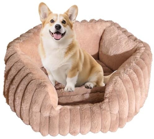 ping bu Letto ortopedico per cani e gatti, in peluche, per cani di taglia media, lavabile, morbido, rettangolare, calmante, anti-ansia, antiscivolo (marrone, 53 x 63 cm)