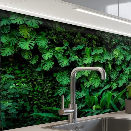 KitchenYeah© Küchenrückwand 60x80 cm Selbstklebende Kitchen Wall Protector Küchen Rückenwand Küchenfronten Küchenrückwände Küche Wand Natur - Wald - Grün - Monstera