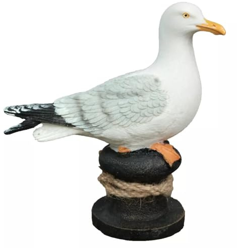 Generisch Maritime Deko Figur Möwe auf Stahlpoller 15 x 14 x 6cm Tierfigur Kordel Badezimmerdeko Innen & Außenbereich