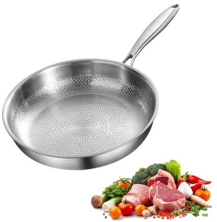 WANWEN Padella Titanio Martellato, Padella in Titanio Puro con Coperchio, Leggera, Riscalda in Modo Uniforme e Rapido, Adatta a Tutti i Piani Cottura (26 cm,Without lid)