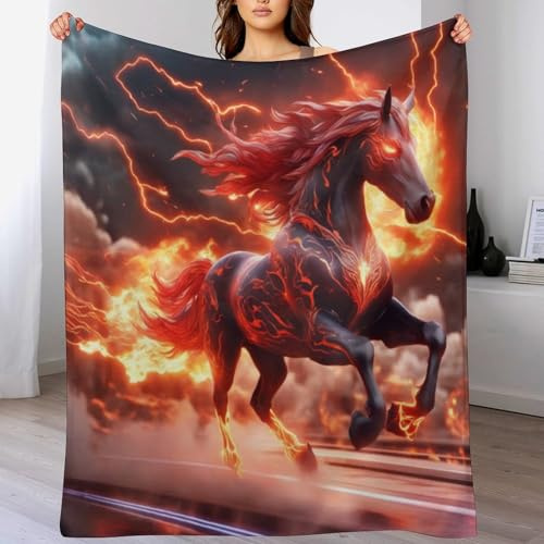 AASWDDS Couverture Flame Cheval, Couvertures en Flannel Douce Chaude Et Confortable, pour Canapé Ou Lit. Linge De Lit Couvre-lit 180×200cm