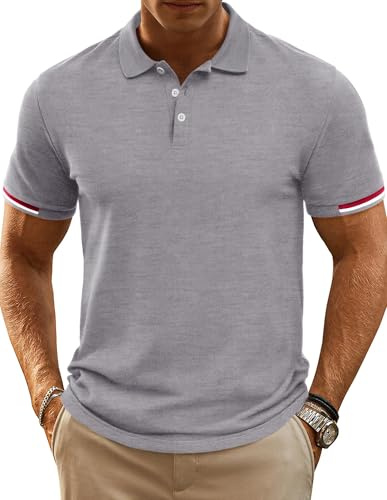 Herren Poloshir 100% Baumwolle Bequemes Atmungsaktiv Polo Sommer Regular Fit Freizeit T-Shirt,Tiefes Grau,XL