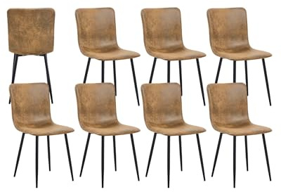 Xinyvee Esszimmerstühle 8er Set Küchenstühle gepolstert Esszimmerstuhl Vintage Kunstleder Braun Schwarze Metallbeine Essstühle für Küche Esszimmer Wohnzimmer Home Office Essbereich