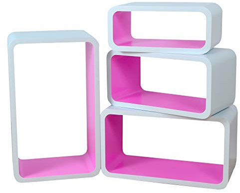 Mensola Da Muro Libreria Scaffale Vari Colori Retrò Cubi Moderno LO01 (Bianco/Rosa)