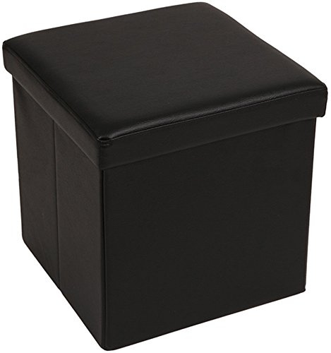 Tata Home Pouf Contenitore Scatola Sgabello Poggiapiedi Pieghevole Salvaspazio in Ecopelle cm 38x38x38 Eddy Colore Nero