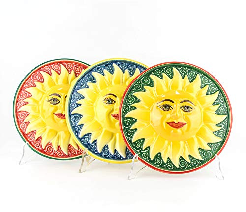 CEAR ceramiche - Sole in ceramica, Set 3 pz. (ø 23cm) decorati a mano da appendere a parete. Ceramiche di Caltagirone made in Italy