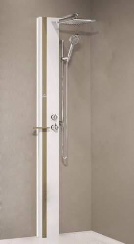 Duschsäule Novellini Line 1 Standard, ohne Sitz, Thermostat-Mischbatterie, Farbe Weiß, matt, Regal, Taupe, Ablage, Halterung für Gegenstände, Handbrause, Maße 22 x 57,5 x 215 cm