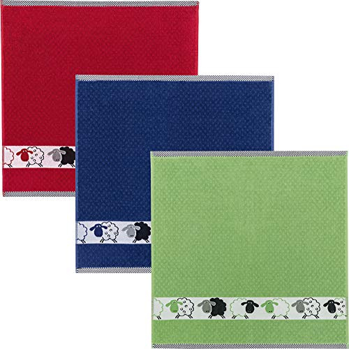 Kracht Frottier-Geschirrtuch Schäfchen 3er-Pack Baumwolle Schafe Größe 50x50 cm