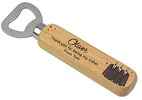 PERSONALISED Gifts for Usher, Groomsmen, Best Man - Wedding Day Gifts from the Groom - Custom Wooden Beer Drinks Bottle Opener Thank You Gifts for Best Man, Usher - Stag Party Gifts