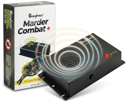 Genieforce® Marder Combat+ Ultrasónica Móvil Martas Ahuyentador de Martas Protección para Garaje, Motorraum, Hogar, Dachboden y Jardín - GF-SK-2R