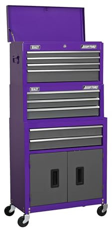 Sealey American PRO® 9 Drawer Topchest, Mid-Box & Rollcab Stack/Tool Chest on Wheels - Purple - AP2200BBCPSTACK