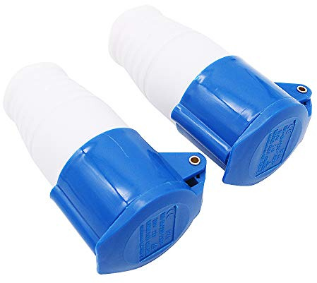 POFET 2Pcs Power Plus 16AMP Enchufe 220-250 Voltios 3 Pines (IP44) Enchufes de Acoplamiento - Azul