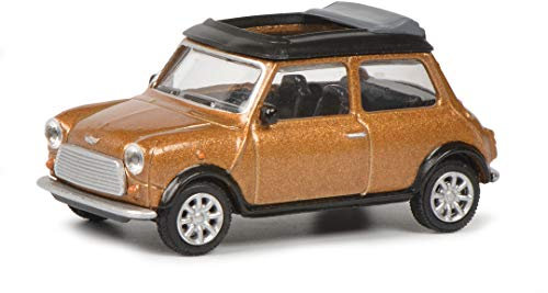 Schuco Mini Cooper mit geöffnetem Faltdach, Modellauto, Zinkdruckguss, Maßstab 1:64, braun metallic